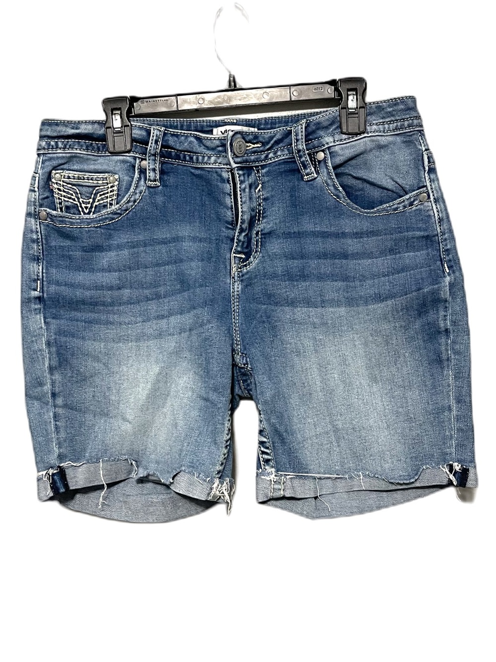 Vigoss Distressed Bermuda Jeans Shorts Stretch Cuffed High Rise Womens 14